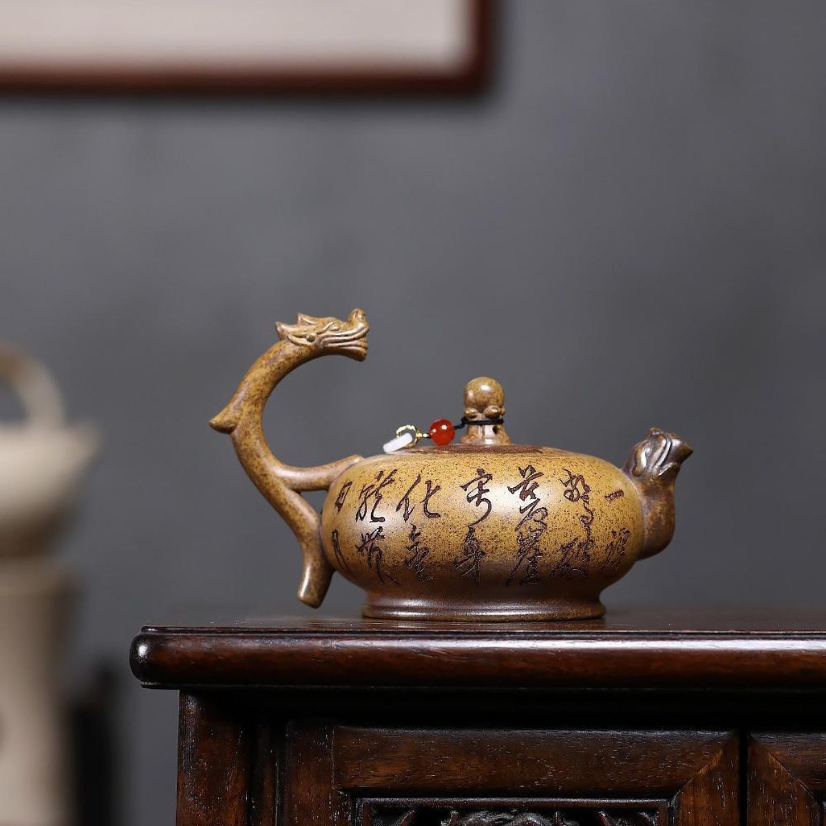 Yixing Purple Clay Teapot 280ml - Dragon Gate Handle Lift Zisha Gongfu Tea Pot