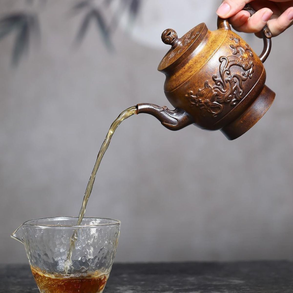 Handmade Yixing Purple Clay Teapot 420ml - Wood-Fired Dragon Bone Gold Sand Palace Lantern Gongfu Tea Pot