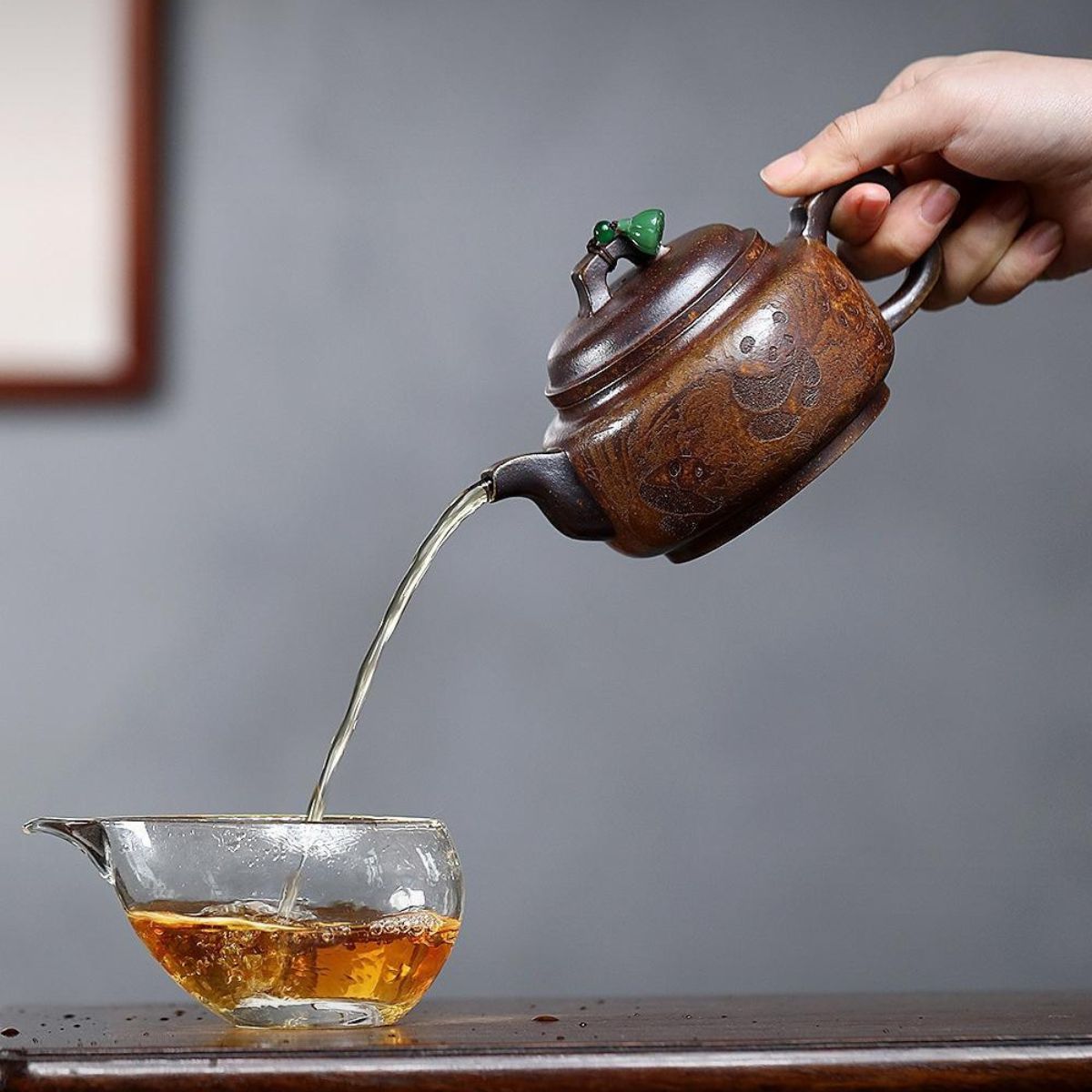 Handmade Yixing Purple Clay Teapot 300ml - Original High-Temperature Duan Ni Panda Bamboo Zisha Gongfu Tea Pot