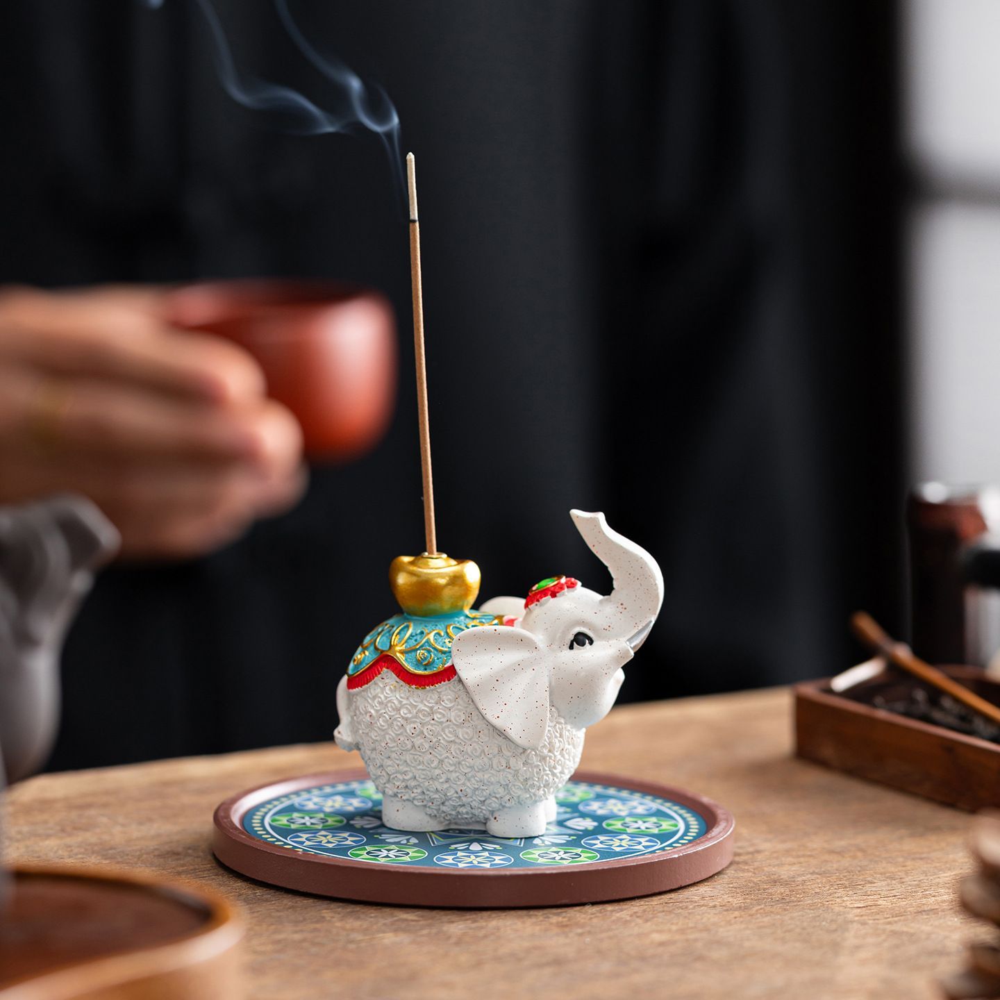 Lucky Elephant Ingot Incense Stick Holder Gift Set – with Ambergris Incense Sticks | Chinese Lucky Desk Incense Burner