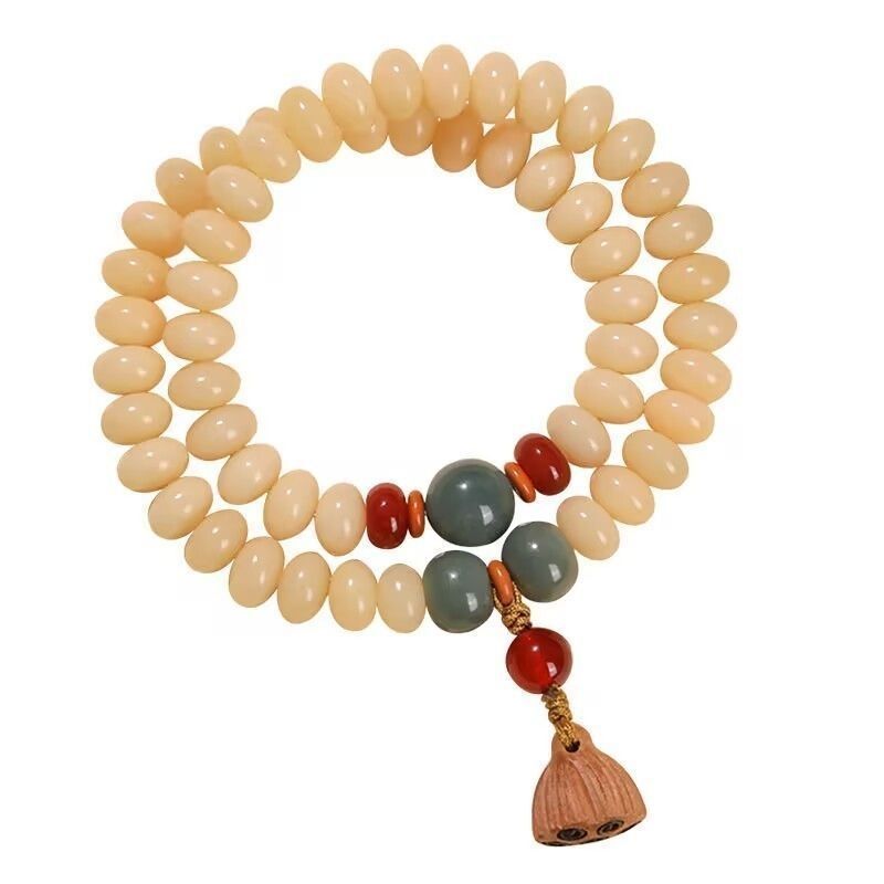 Cream Bodhi Root Double-Wrap Bracelet – Natural Mala Bead Wrist Bracelet for Meditation & Everyday Wear