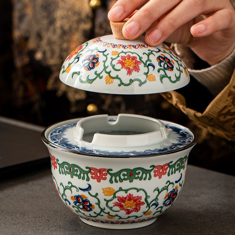 Blue & White Porcelain Lidded Ashtray | Ash-Proof Design | 350 ml