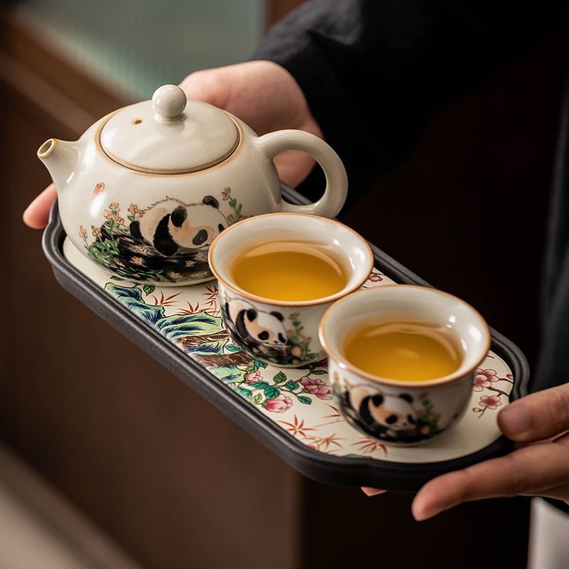 Panda Xishi Teapot Set | 210ml Teapot + 2 Cups (70ml) + Dry-Brew Tea Tray