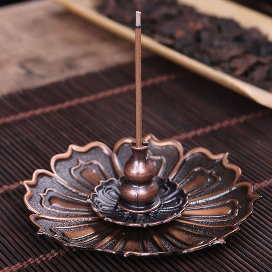 Antique Bronze Lotus Incense Holder – Dual-Use Coil & Stick Incense Burner with Laoshan Sandalwood Coil Incense