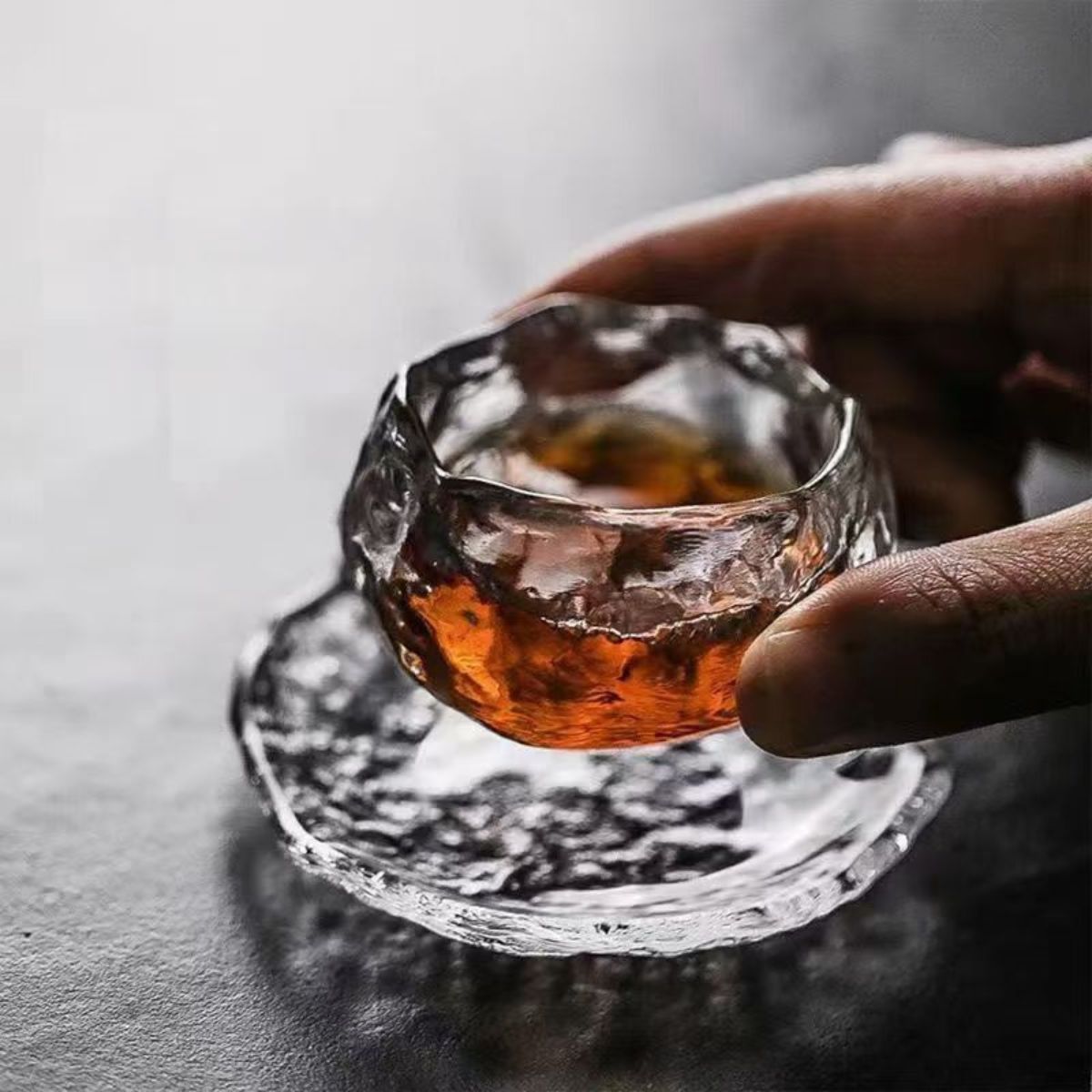 Liu Li Night Jade Tea Cup Set – 2 Cups & 2 Saucers | 50ml Crystal Glass Tasting Cups