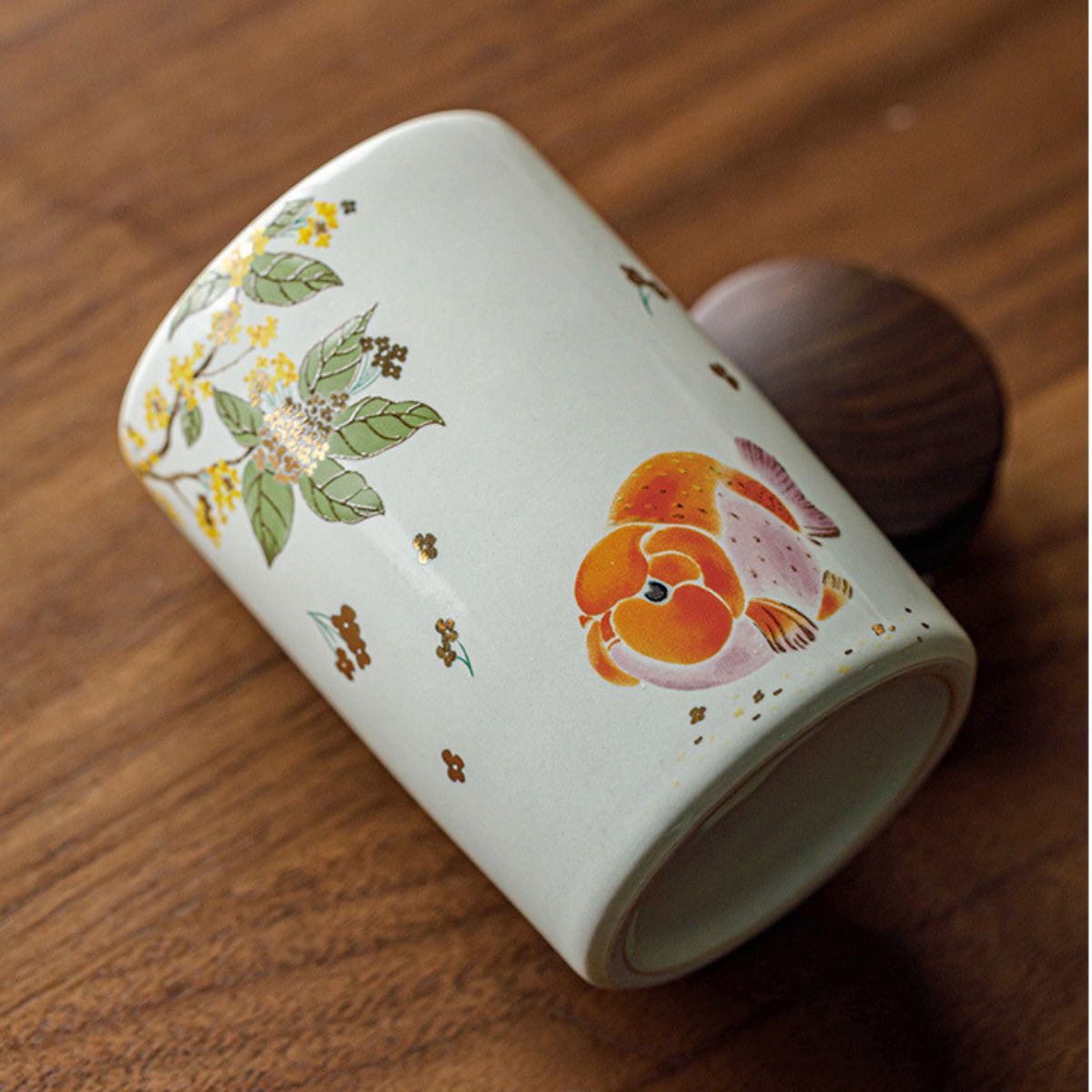 Golden Osmanthus & Lucky Carp Ceramic Tea Canister | 260ml Tea Storage Jar