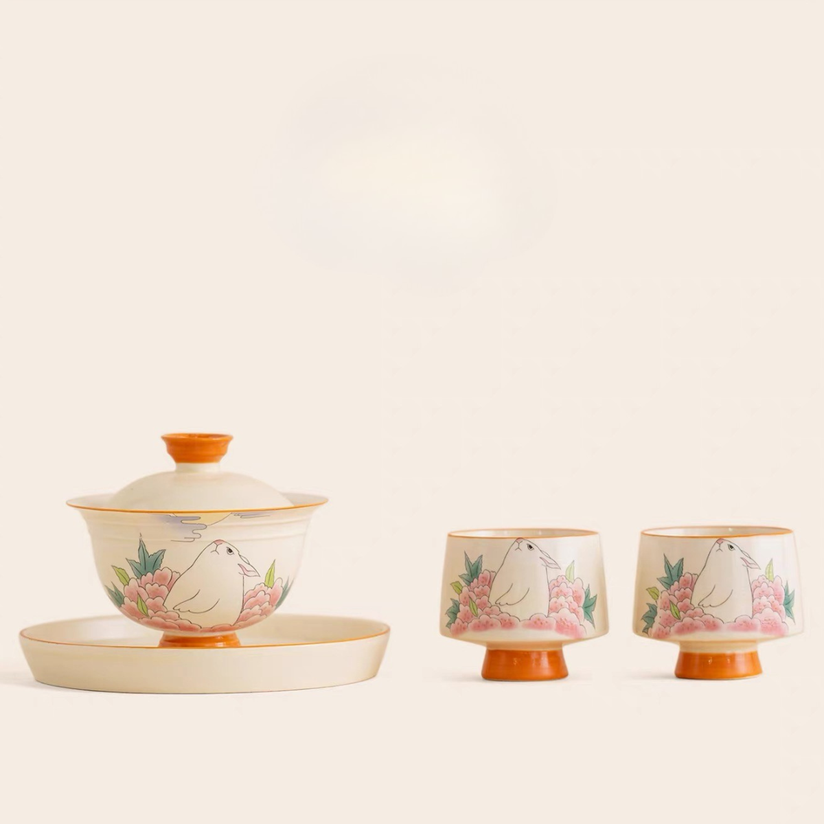Moon-Gazing Rabbit Gaiwan Tea Set