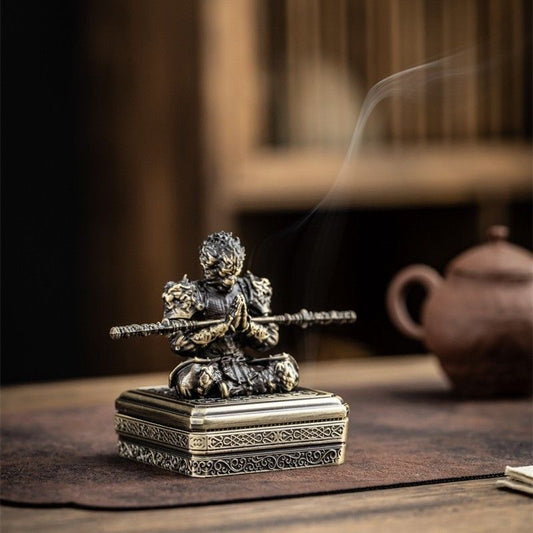 Sun Wukong Victorious Fighting Buddha Alloy Coil Incense Burner Gift Set – 3 Premium Fragrances Included