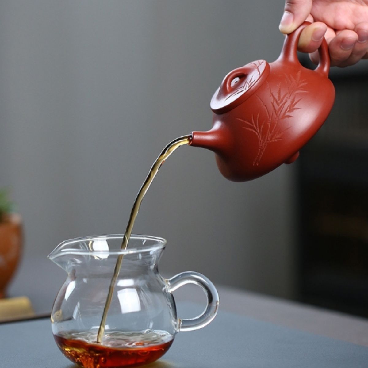 Semi- Hand "Bamboo Shadow" Yixing Purple Clay Teapot 200cc-Hand Painted