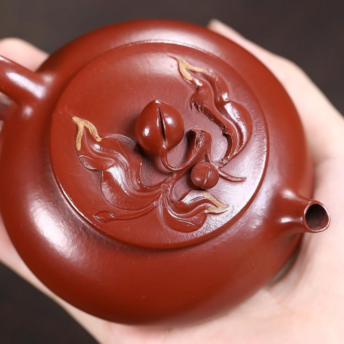 Yixing Zisha Teapot Original Dahongpao Clay - Longevity Peach Cold River 150ml