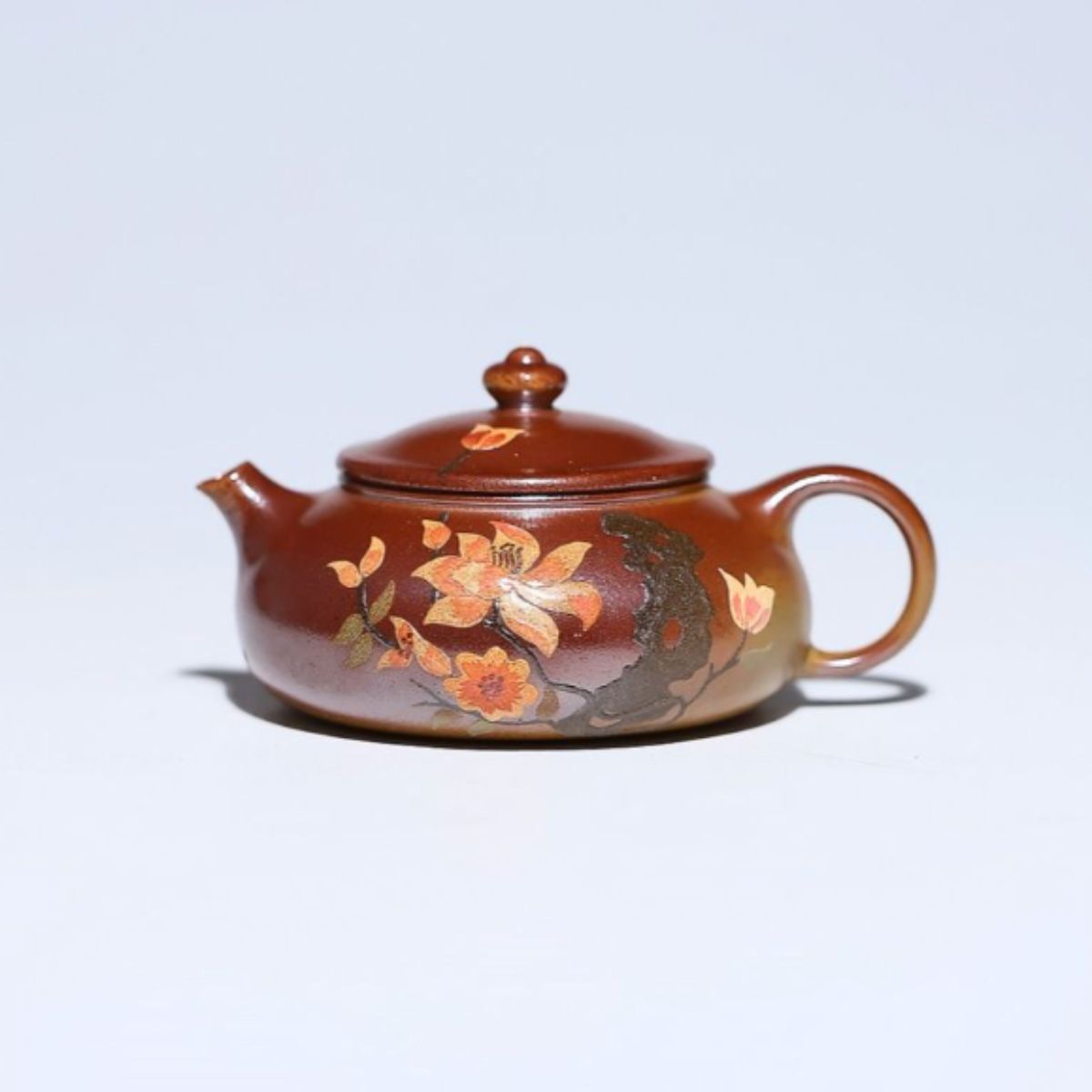 Yixing Purple Clay Teapot "Cold River" 200ml - Fire Cloud Firing with Clay Painting