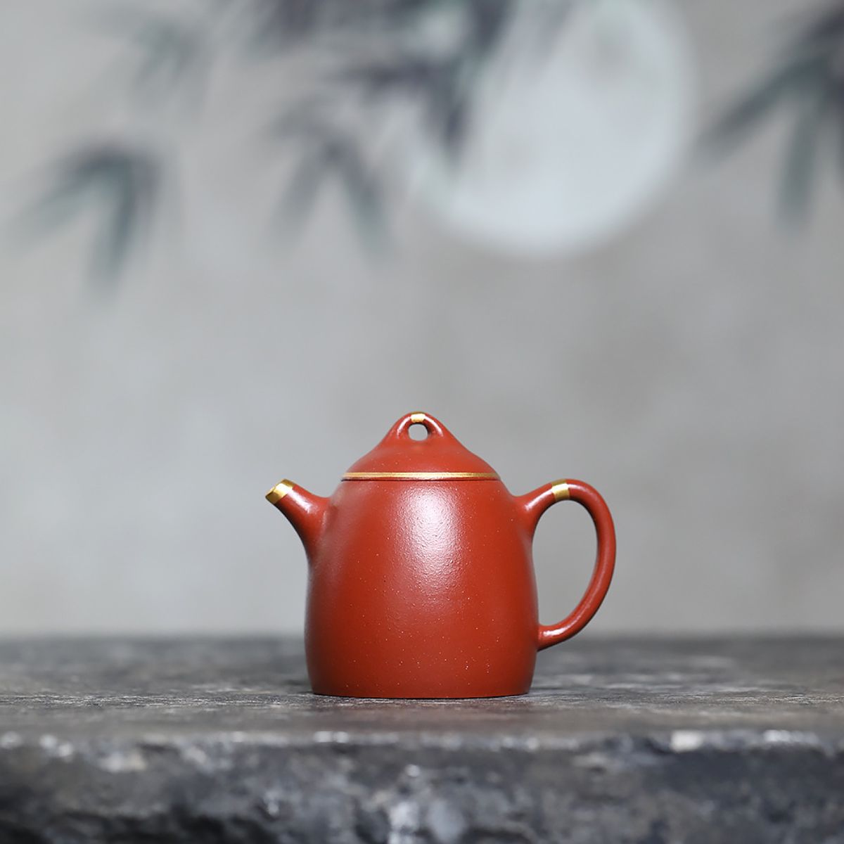 Gold-Accented Qin Quan Zisha Teapot – Da Hong Pao Clay, 170 ml