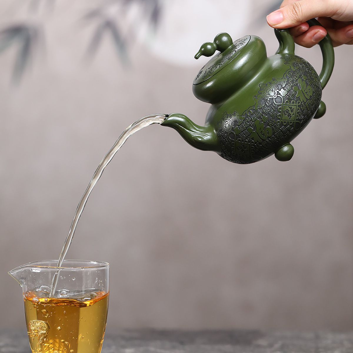 Baifu Gourd Yixing Teapot | Emerald Green Clay | 440ml Handcrafted Zisha