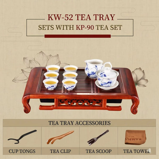 Kamjove KW-52 Solid Wood Tea Tray Set | Ancient Rosewood | Gongfu Tea Table with Accessories