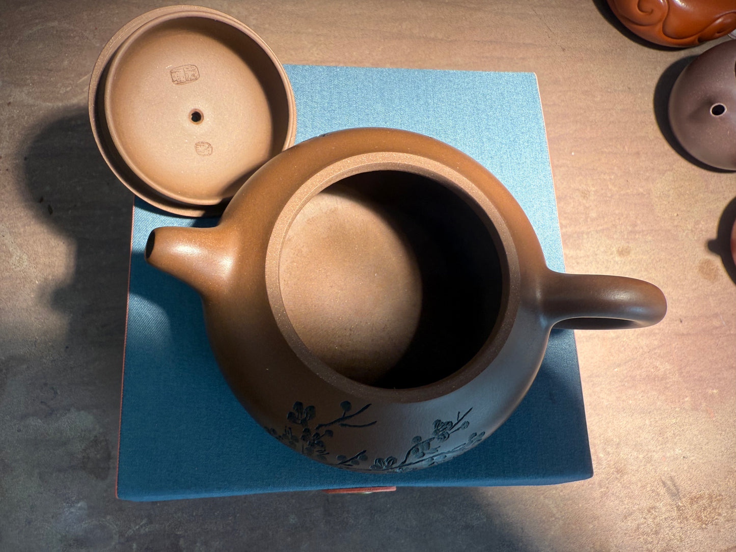 Yixing Semi-Handmade Purple Clay Teapot | Plum Blossom Carving 180ml