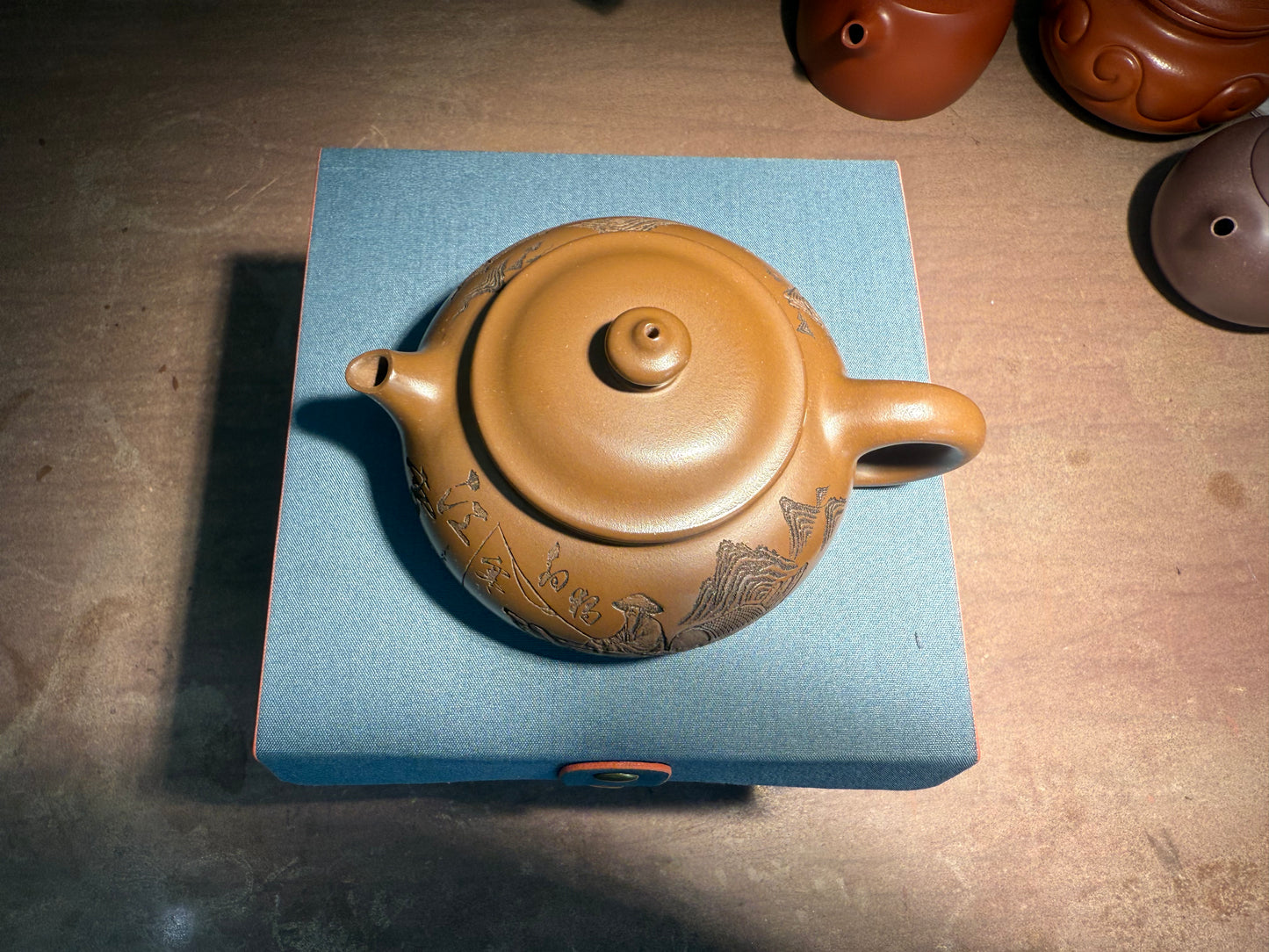 Yixing Semi-Handmade Purple Clay Teapot | Fisherman Fishing on Mountain Design 200ml