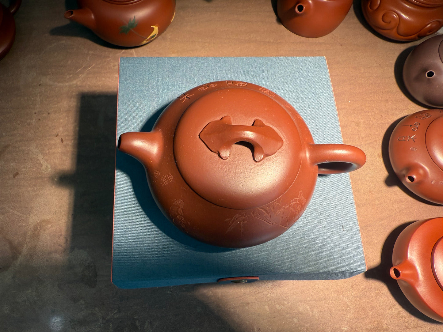 Yixing Semi-Handmade Purple Clay Teapot | Magpie & Bamboo Carving (Auspicious Design)220ml