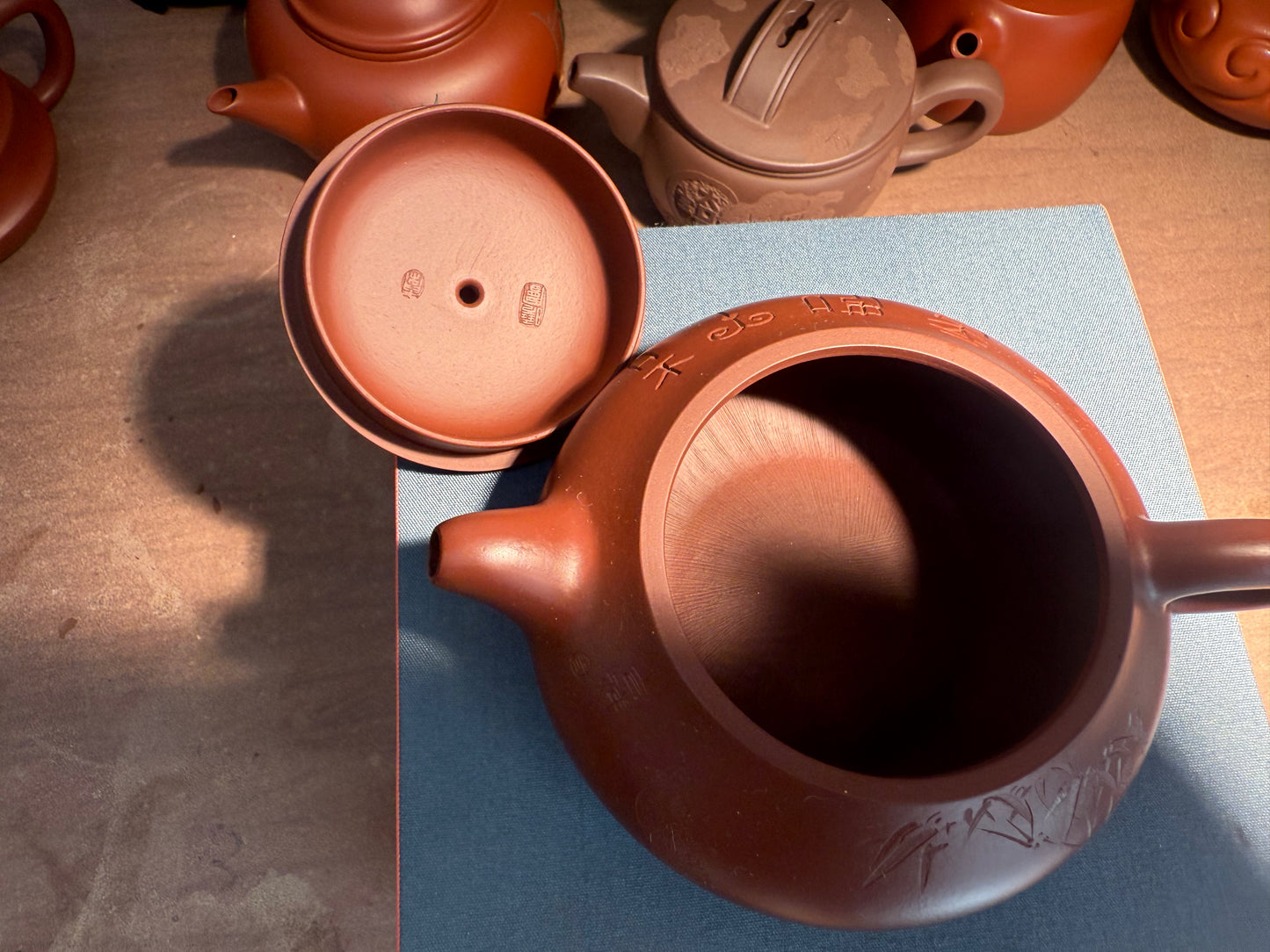 Yixing Semi-Handmade Purple Clay Teapot | Magpie & Bamboo Carving (Auspicious Design)220ml
