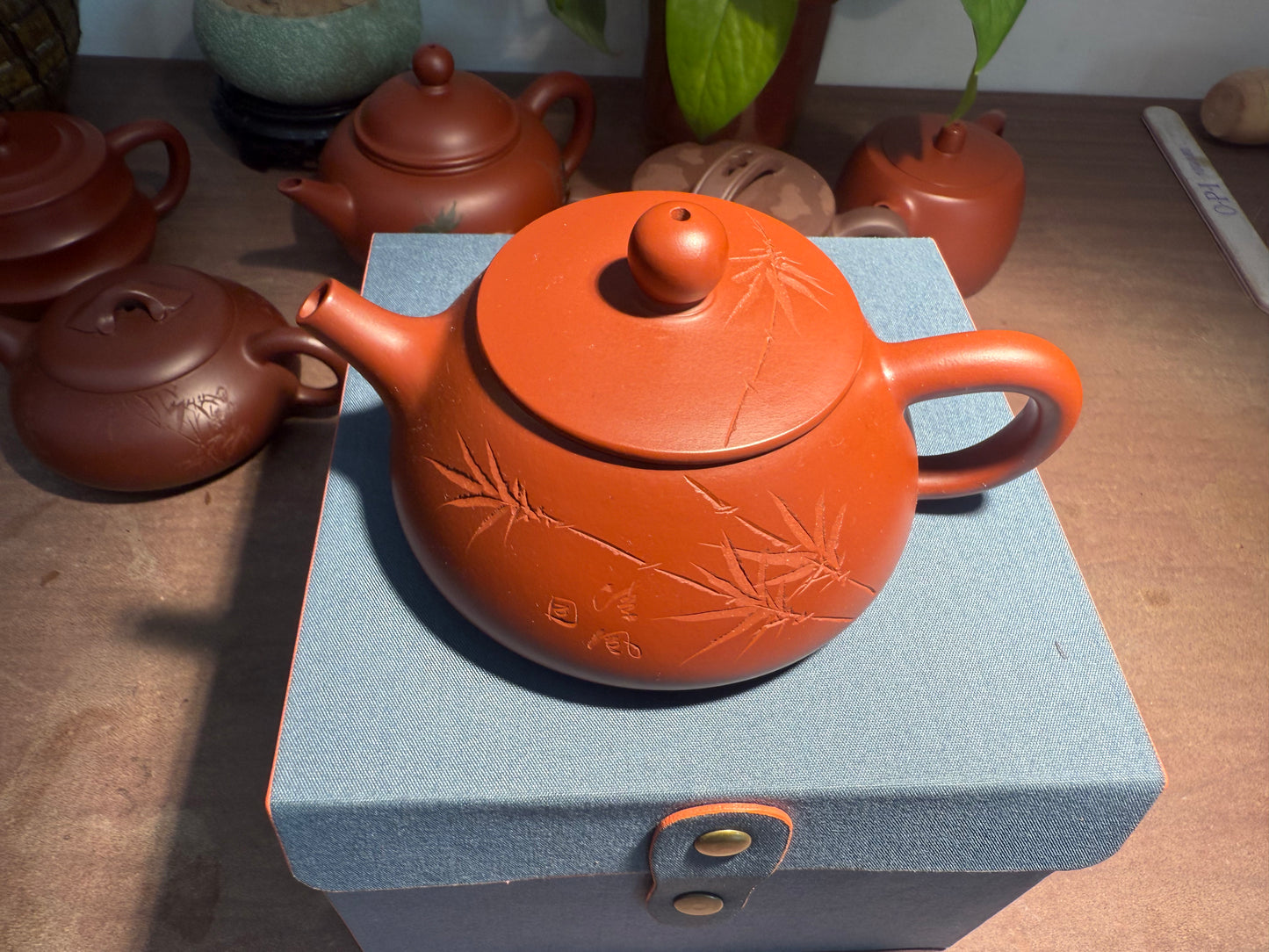 Yixing Semi-Handmade Purple Clay Teapot | Exquisite Bamboo Carving 220ml