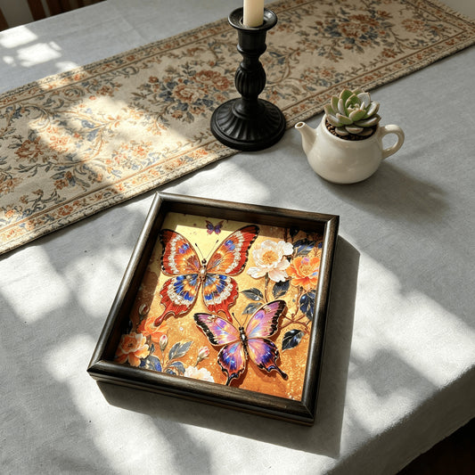 Golden Butterfly Tea Tray Set of 2 – Decorative Dry Tea Tray & Jewelry Organizer