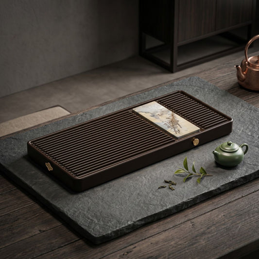 Luxury Natural Stone Tea Tray | 32-Count Cotton Bakelite Board | Wet & Dry Brewing | Premium Custom Edition