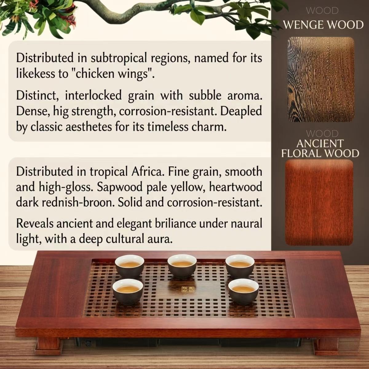 Kamjove KW-310 Solid Wood Gongfu Tea Tray Set | Wenge & Rosewood | Traditional Mortise & Tenon Craft