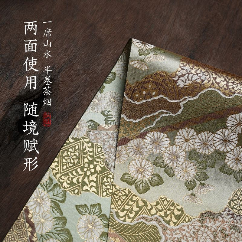 Chinese Double-Sided Brocade Table Runner – Tea Ceremony Cloth | Gold Cloud & Gold Peony (4 Sizes)