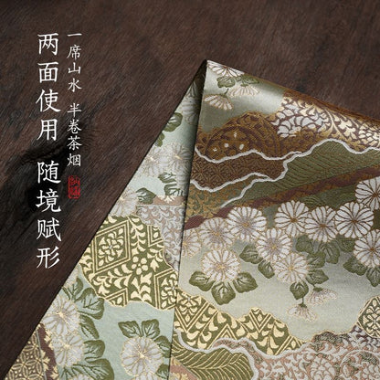 Chinese Double-Sided Brocade Table Runner – Tea Ceremony Cloth | Gold Cloud & Gold Peony (4 Sizes)