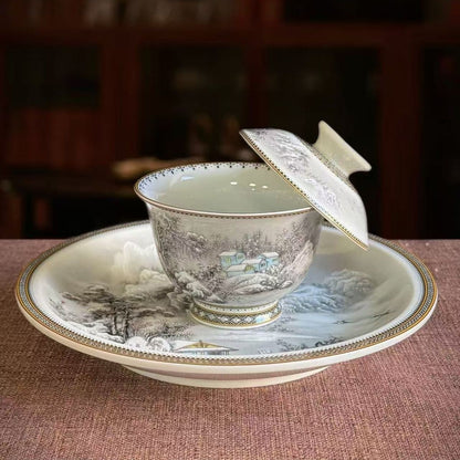 Jingdezhen Ink Wash Snow Landscape Gongfu Tea Set – Mò Cǎi Xuě Jǐng | Gift Box | 5-Piece