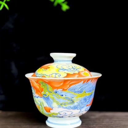 Jingdezhen Wucai Treasure Bowl Gongfu Tea Set – Five-Colour Porcelain | 5-Piece