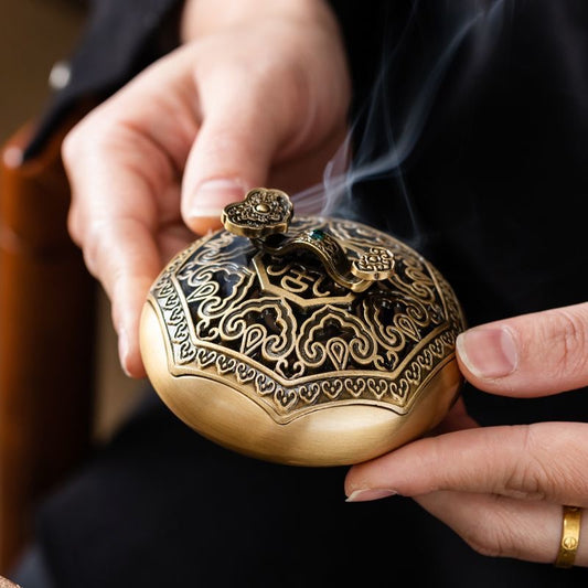 Ruyi Coil Incense Burner Gift Set – Brass | 3 Fragrances (Sandalwood, Agarwood & Mugwort, 40 Coils Each)