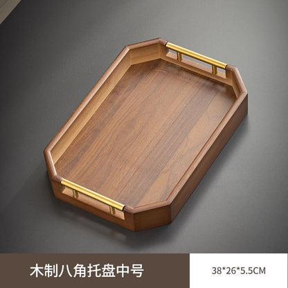 Chestnut Octagonal Serving Tray with Metal Handles – Tea Tray, Pastry Plate & Organizer | 2 Sizes