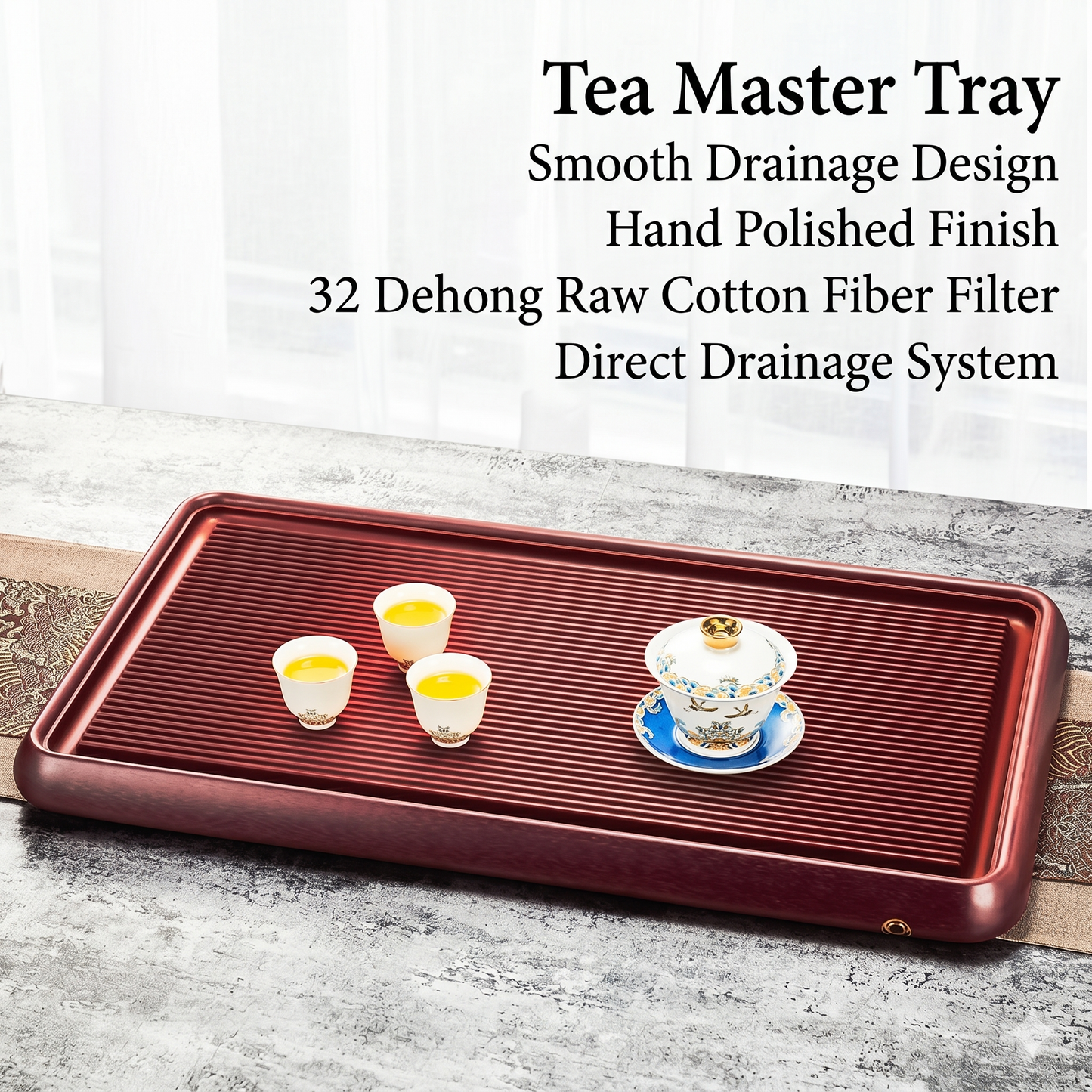 Kamjove Large Bakelite Tea Tray with Drainage System | 32-Count Cotton Board | No Paint No Wax