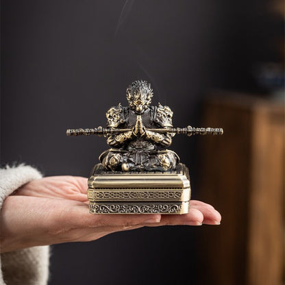 Sun Wukong Victorious Fighting Buddha Alloy Coil Incense Burner Gift Set – 3 Premium Fragrances Included