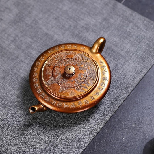 Golden Scale Flat Boat Yixing Teapot - Shell-Fired Stone Yellow Clay 190ml