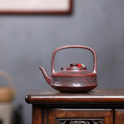 Soaring Bull Spirit Handled Yixing Teapot - Ancient Black Clay 300ml