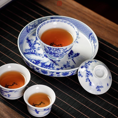 Jingdezhen Magpie & Plum Blossom Gongfu Tea Set – Xi Shang Mei Shao | Luxury Gift Box | 5-Piece