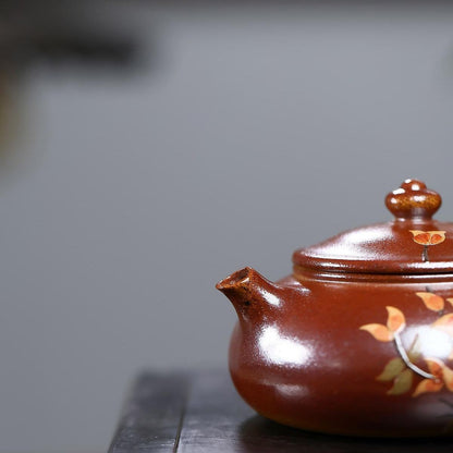 Yixing Purple Clay Teapot "Cold River" 200ml - Fire Cloud Firing with Clay Painting