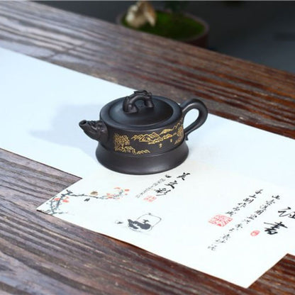 Handmade Yixing Purple Clay Teapot 225ml - Original Black Gold Clay Dragon Court Zisha Gongfu Tea Pot