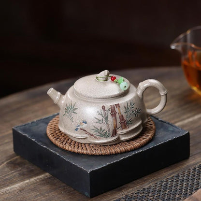 Gentle Breeze Bamboo Shadow Yixing Teapot - White Duanni Clay 260ml
