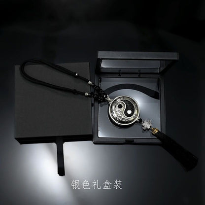 Rotating Bagua Compass Car Charm | Yin-Yang Ruyi Talisman for Safe Travels | Gold & Silver