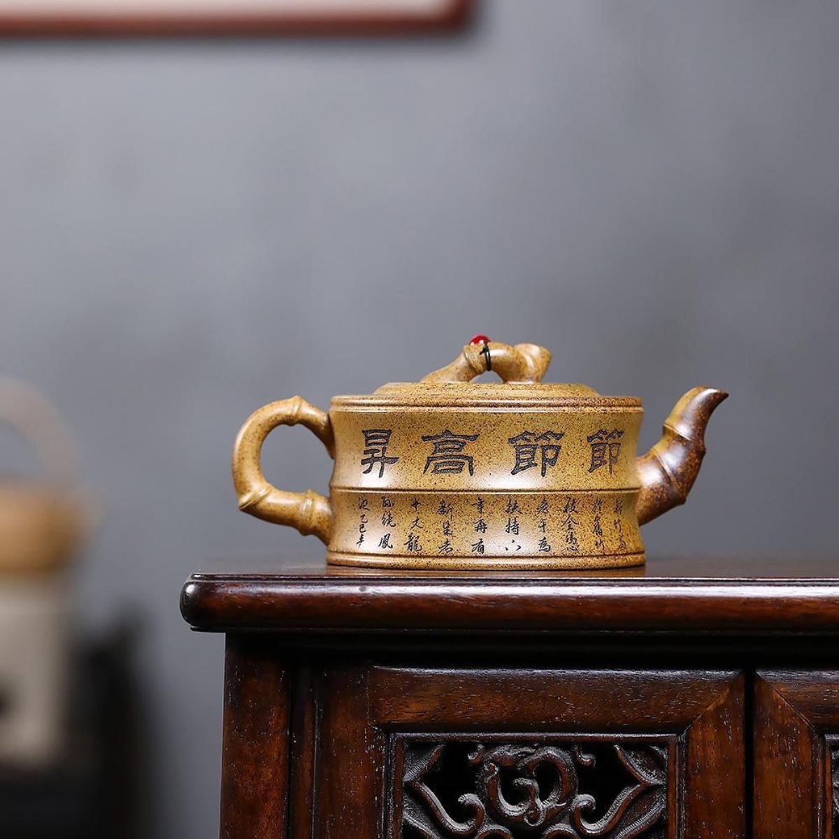 Rising Prosperity Bamboo Yixing Teapot - High-Temp Duanni Clay 380ml