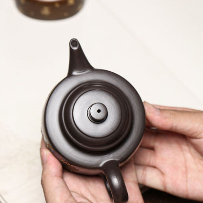 Yixing Purple Clay Teapot 260ml - Black Clay Sword Spout De Zhong Zisha Pot