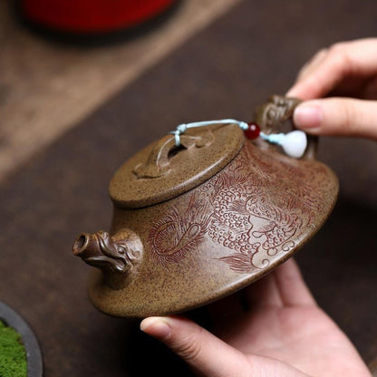 Auspicious Dragon Ladle Yixing Teapot - Cloud Mist Agarwood Clay 180ml