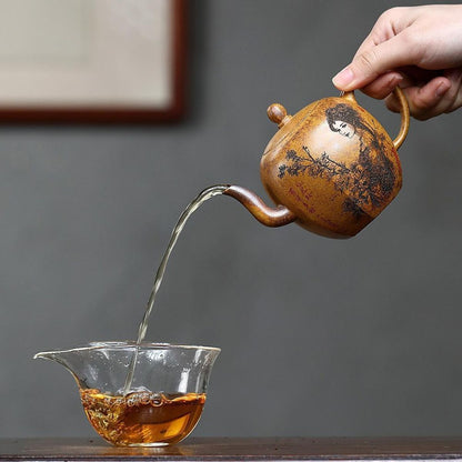 Yixing Purple Clay Teapot 260ml - Wood-Fired Yu Mei Ren Poppy Design Zisha Tea Pot
