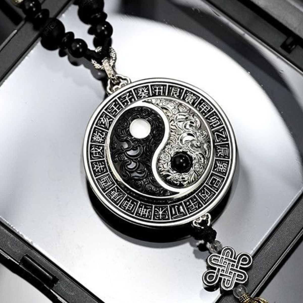 Rotating Bagua Compass Car Charm | Yin-Yang Ruyi Talisman for Safe Travels | Gold & Silver
