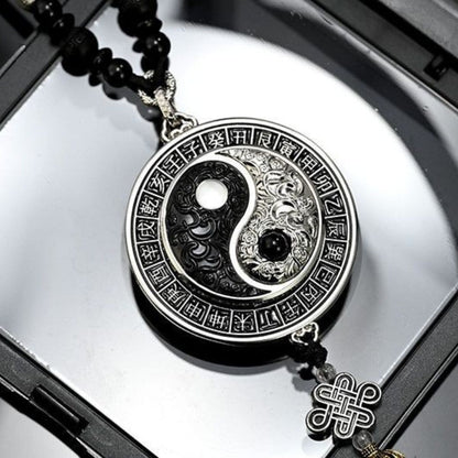 Rotating Bagua Compass Car Charm | Yin-Yang Ruyi Talisman for Safe Travels | Gold & Silver