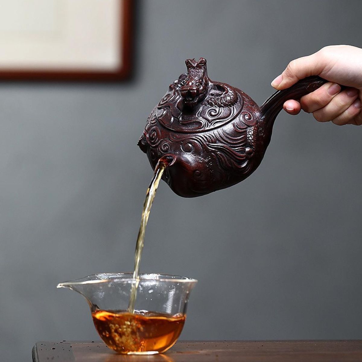 Handmade Yixing Purple Clay Teapot 450ml - Original Ancient Red Clay Coiling Dragon Zisha Gongfu Tea Pot