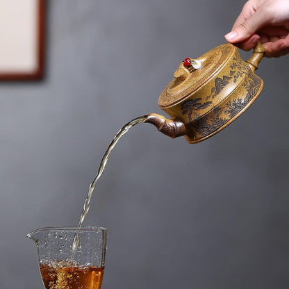 Rising Prosperity Bamboo Yixing Teapot - High-Temp Duanni Clay 380ml