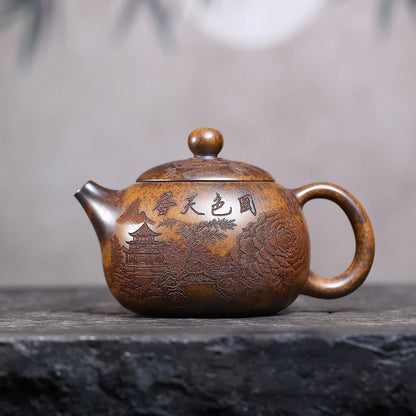 Handmade Yixing Purple Clay Teapot 620ml - Wood-Fired Dragon Bone Gold Sand Xi Shi Gongfu Tea Pot